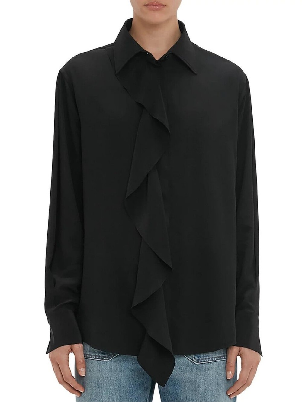 Victoria Beckham Silk Ruffle Front Blouse Black Size 8 New